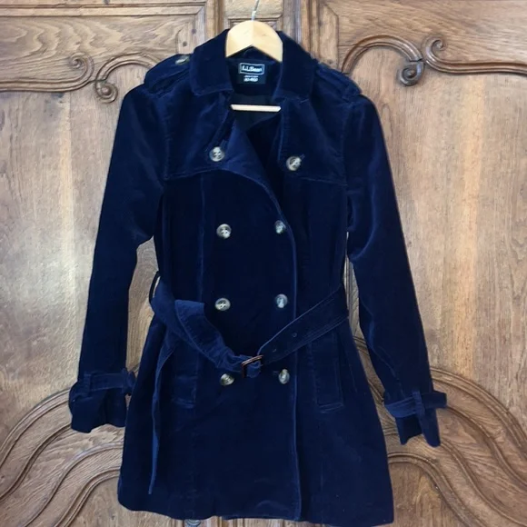 LL Bean Navy Blue Corduroy Double Button Up Jacket Pea Coat - Picture 4 of 15